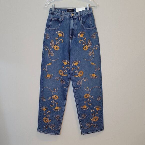 7 FOR ALL MANKIND THE JENNIFER 90S EMBROIDERED BAGGY JEAN SIZE 24 - Picture 1 of 9